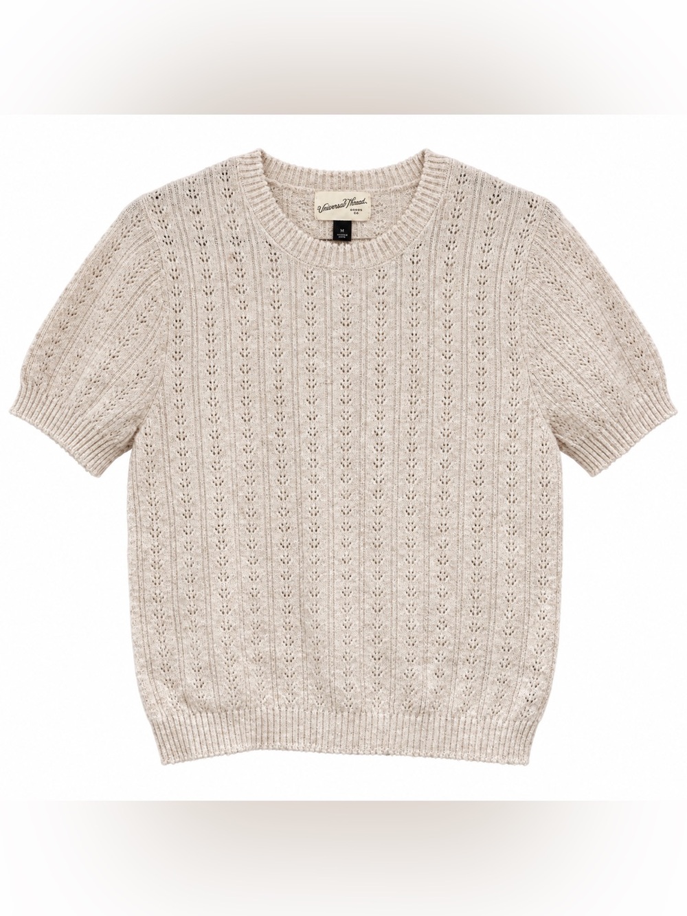 Universal Thread Cream Pointelle Short Sleeve Sweater Size M